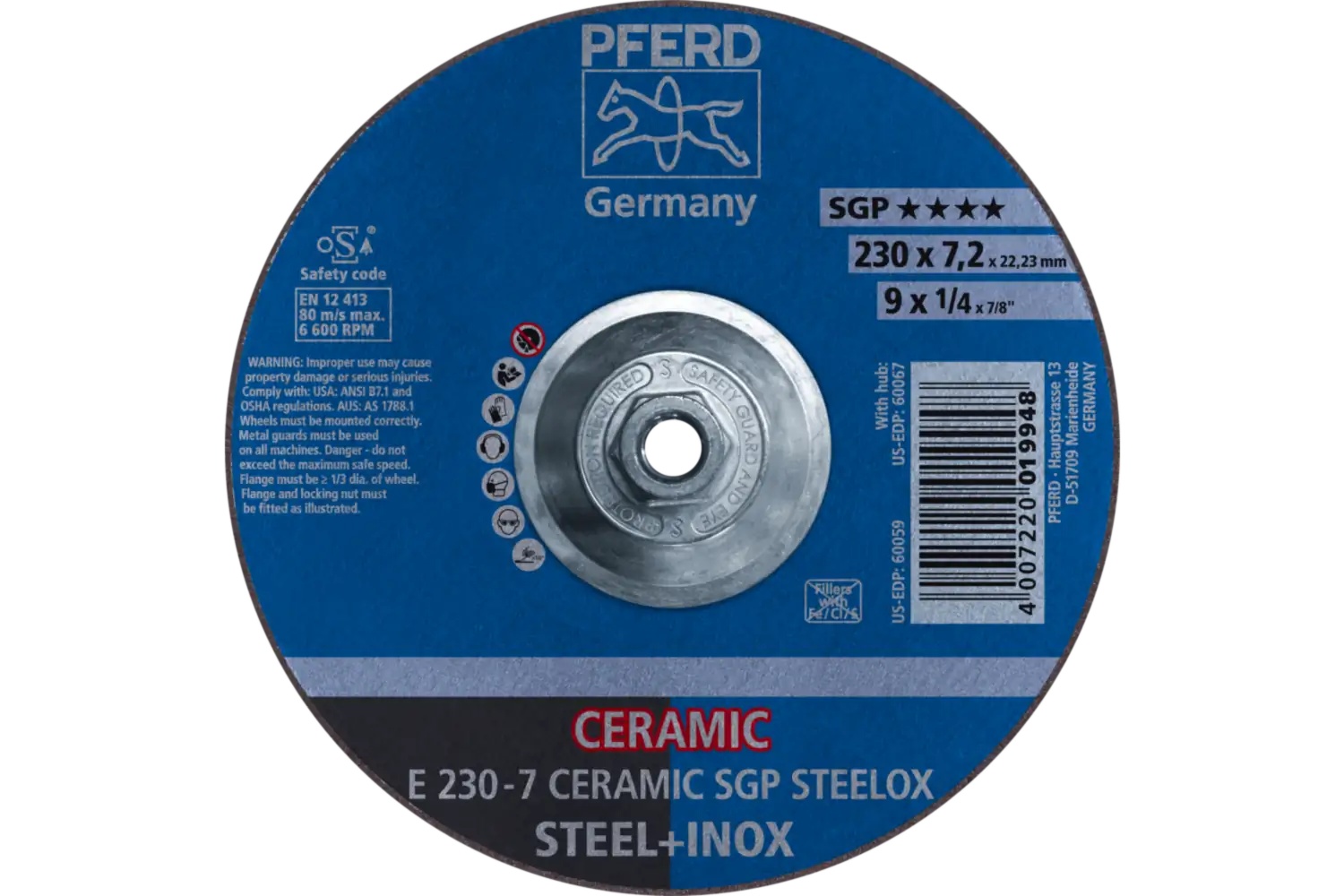 Picture of Pferd Grinding Wheel, 9" X 1/4 X 5/8-11, Ceramic Sgp Steelox, T27